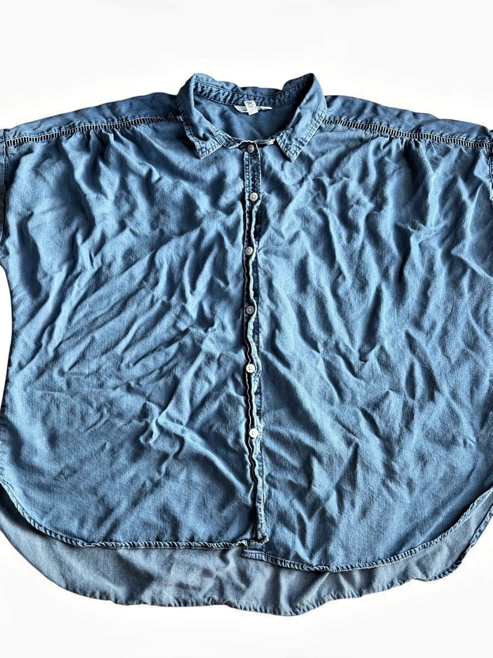 Time and Tru Womens XXL 20 Blue Chambray Lyocell Short Sleeve Button Up Top